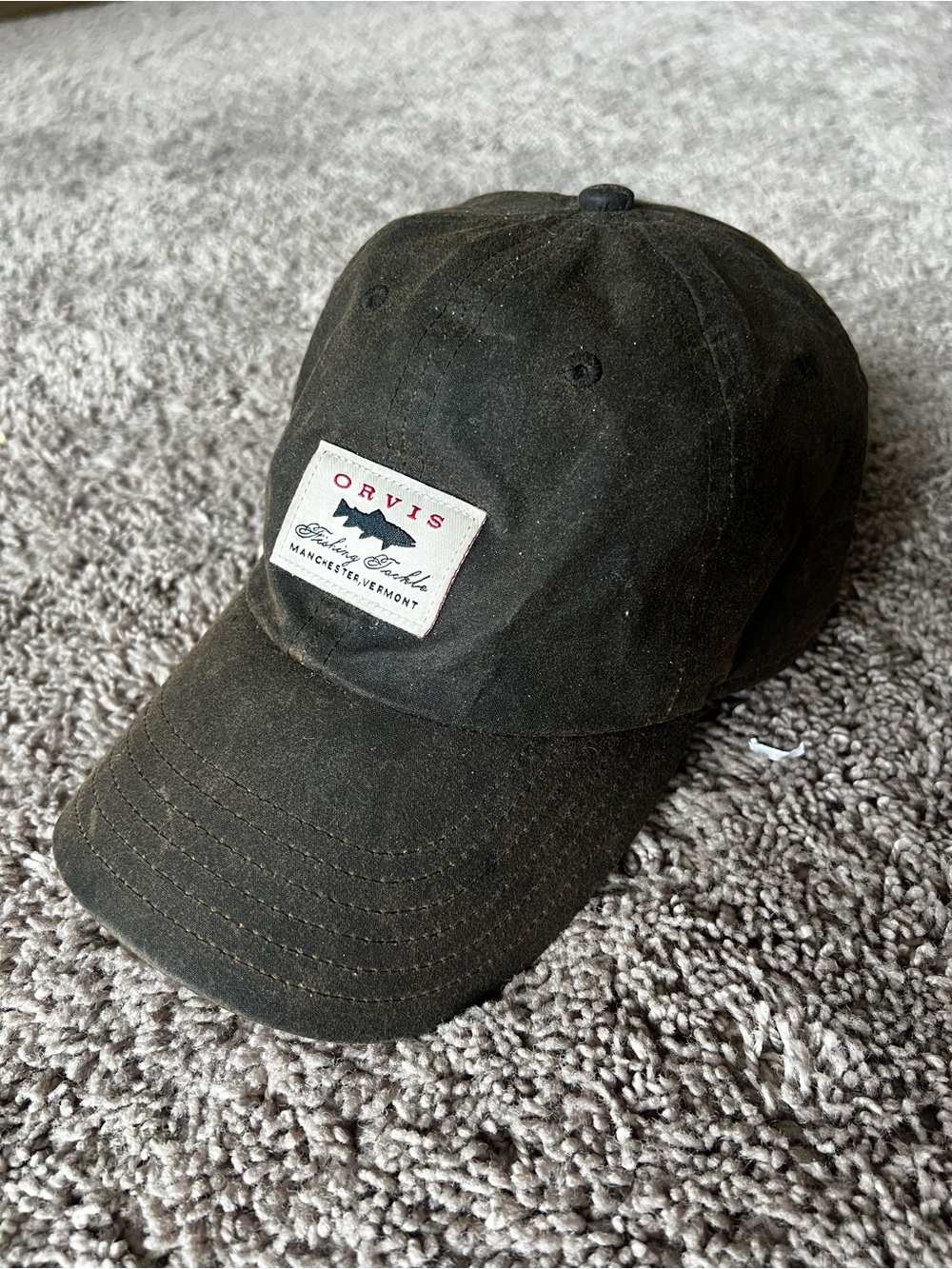 Orvis Men’s Fishing Tackle Hat Black Waxed Cotton Strapback Cap Adjustable